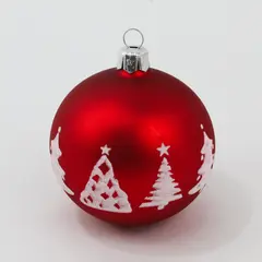 Vitbis Matte Red Blown Glass Ornament 3.25" White Glitter Christmas Tree Design