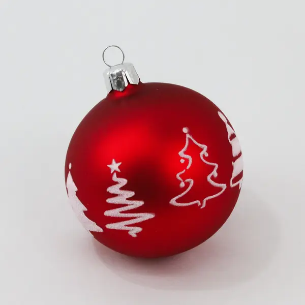 Vitbis Matte Red Blown Glass Ornament 3.25" White Glitter Christmas Tree Design