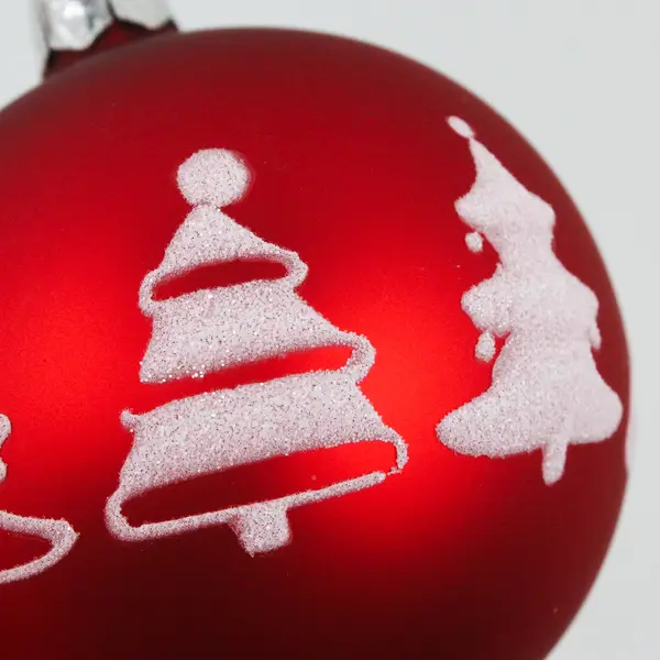 Vitbis Matte Red Blown Glass Ornament 3.25" White Glitter Christmas Tree Design