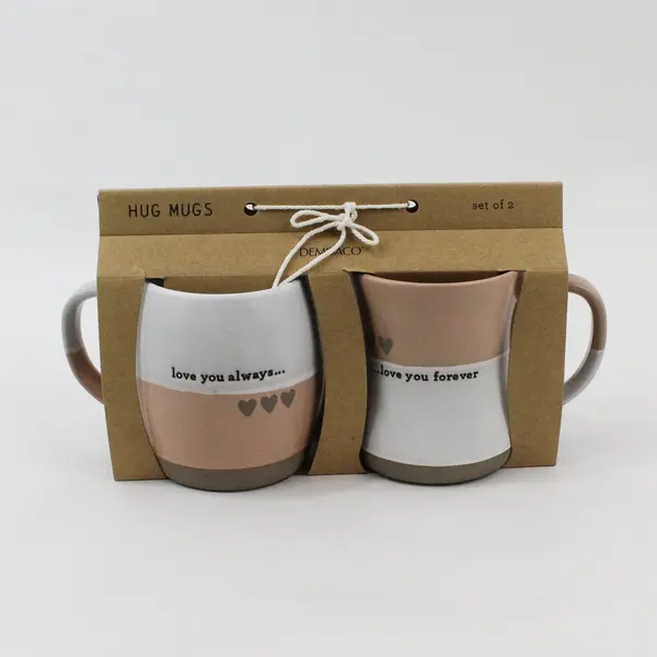 Demdaco Set of 2 Ceramic Hug Mugs, Love Theme, new in packaging 