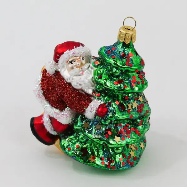 StarGlass Blown Glass Santa Ornament Hugging Decorated Christmas Tree 4.5" Good