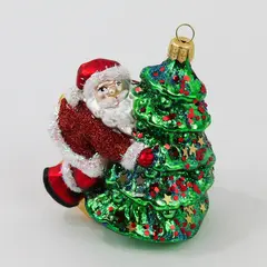 StarGlass Blown Glass Santa Ornament Hugging Decorated Christmas Tree 4.5" Good
