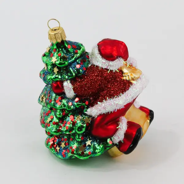 StarGlass Blown Glass Santa Ornament Hugging Decorated Christmas Tree 4.5" Good