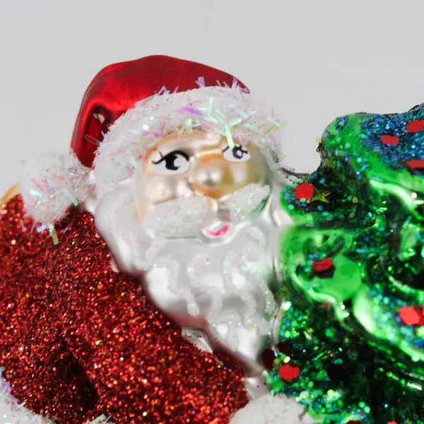 StarGlass Blown Glass Santa Ornament Hugging Decorated Christmas Tree 4.5" Good