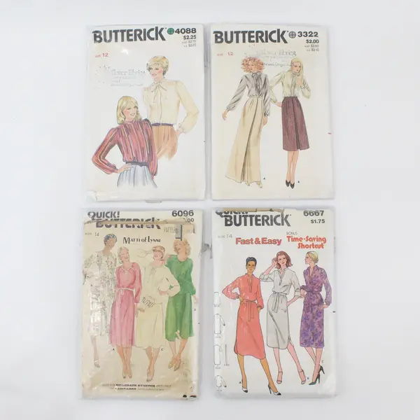 Lot of 4 Vintage Butterick Sewing Patterns, #3322, 4088, 6667 & 6096