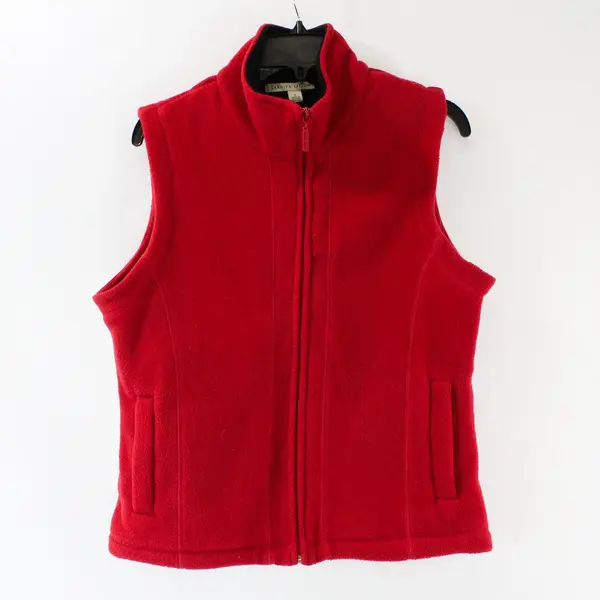Carolyn Taylor Fleece Vest Womens Small Red Full Zip Pockets Mock Neck