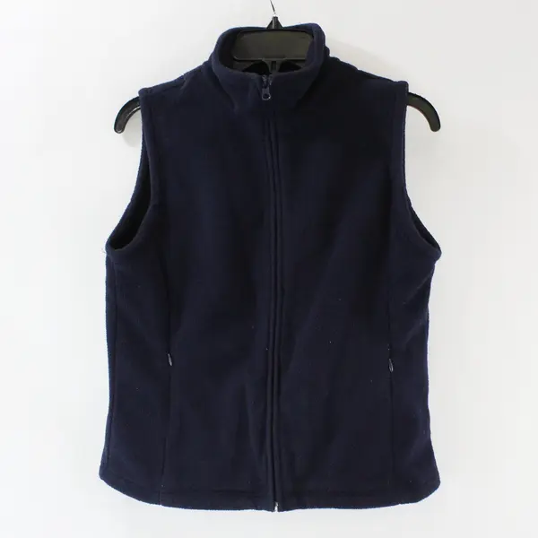 Carol Rose Full Zip Fleece Vest Navy Two Zippered Pockets Womens Size PL
