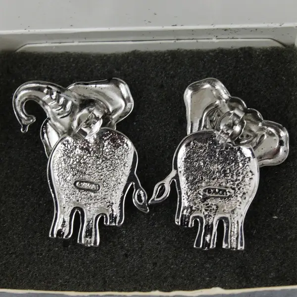 Avon Vintage 1990s Silver-Tone Articulated Elephant Pierced Earrings