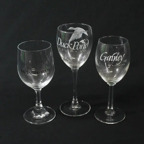 Lot of 3 Stemmed Wine Glasses Duck Pond, The Tasting Room, Gainey Vineyard