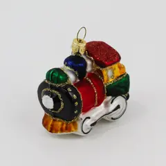 Impuls Vintage Blown Glass Christmas Train Locomotive Ornament 2.25" Glitter