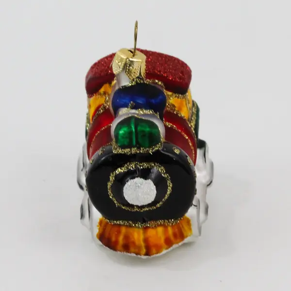Impuls Vintage Blown Glass Christmas Train Locomotive Ornament 2.25" Glitter
