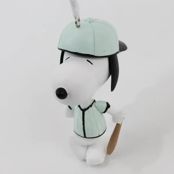 Hallmark Peanuts Snoopy Baseball Player With Bat 3.25" Green Jersey & Cap Good