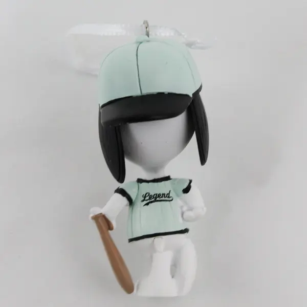 Hallmark Peanuts Snoopy Baseball Player With Bat 3.25" Green Jersey & Cap Good