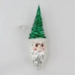 Dept 56 VTG Santa Claus Head Blown Glass Ornament Green Tinsel Tree Hat 6.5"