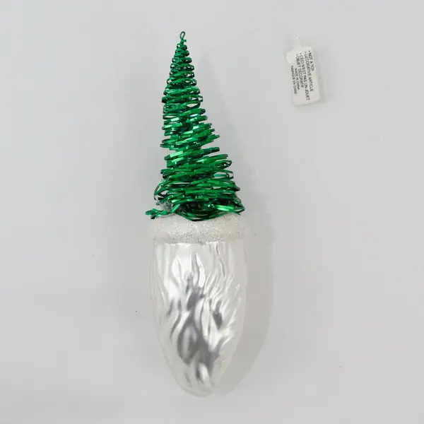 Dept 56 VTG Santa Claus Head Blown Glass Ornament Green Tinsel Tree Hat 6.5"