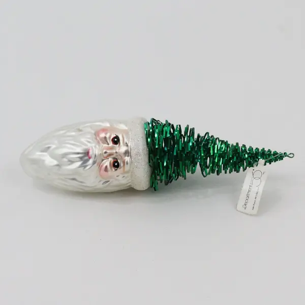 Dept 56 VTG Santa Claus Head Blown Glass Ornament Green Tinsel Tree Hat 6.5"