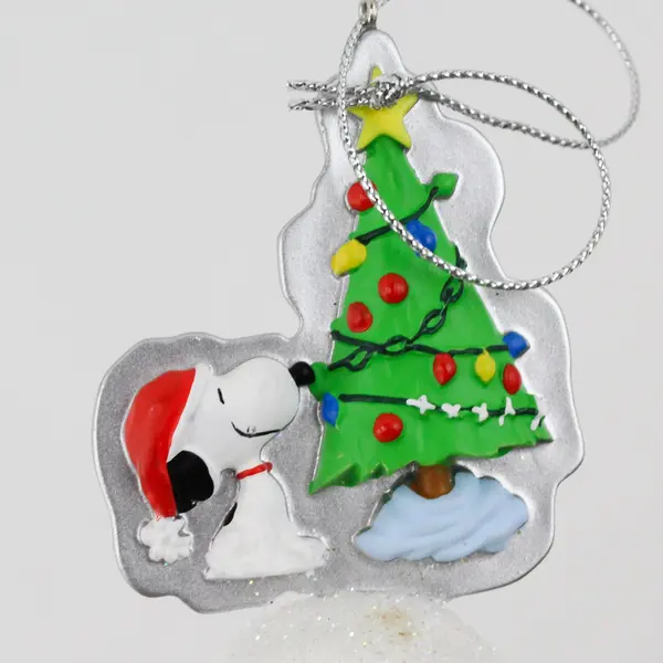 VTG UFS Peanuts Christmas Red Bell Ornament With Resin Snoopy & Tree On Top 4"