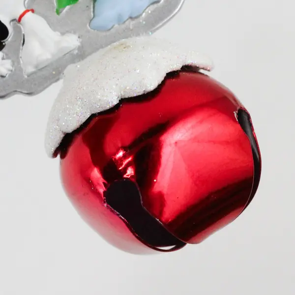 VTG UFS Peanuts Christmas Red Bell Ornament With Resin Snoopy & Tree On Top 4"