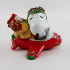 UFS Peanuts Flying Ace Snoopy Christmas Ornament Decorated Plane Resin 3.75in