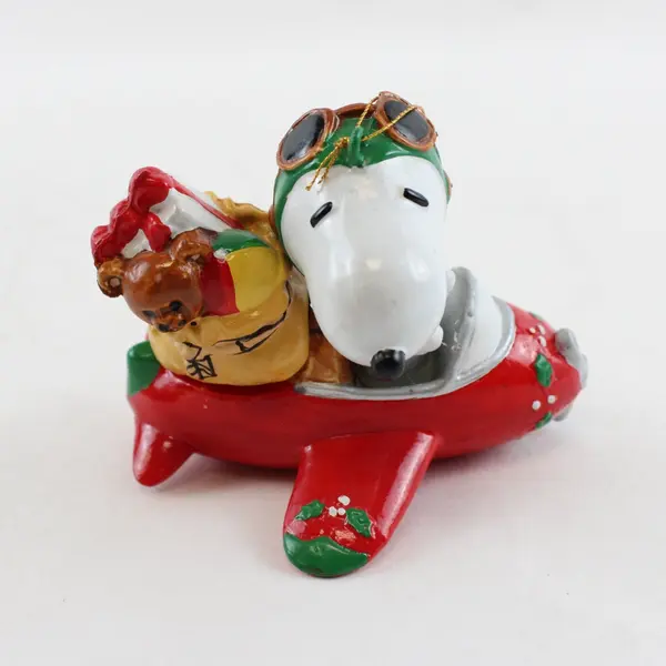 UFS Peanuts Flying Ace Snoopy Christmas Ornament Decorated Plane Resin 3.75in