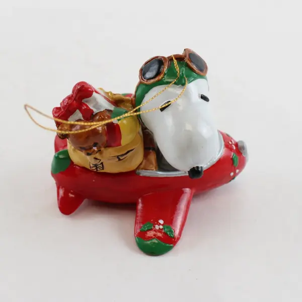 UFS Peanuts Flying Ace Snoopy Christmas Ornament Decorated Plane Resin 3.75in