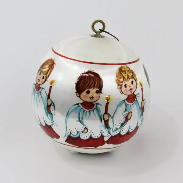 Ina Creations Rossi Vintage White Silk Wrapped Ball Christmas Ornament