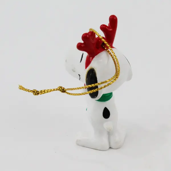 Vintage UFS Peanuts Snoopy Wearing Reindeer Antlers & Woodstock Ornament 3" Tall