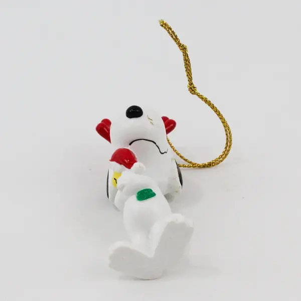 Vintage UFS Peanuts Snoopy Wearing Reindeer Antlers & Woodstock Ornament 3" Tall
