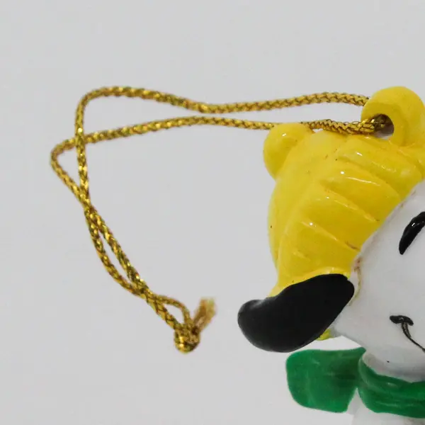 VTG UFS Snoopy Christmas  Ornament With Wrapped Gift & Yellow Knit Hat 2.5"