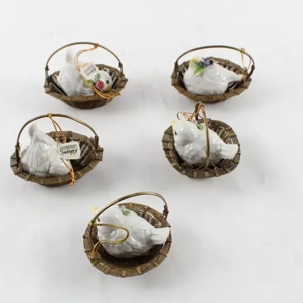 Katherine's Collection Bird in Basket Ornaments Set of 5 Holiday Decor
