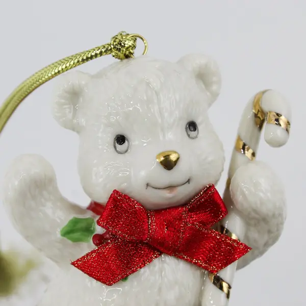 Lenox Tied With Cheer Teddy Bear Candy Cane Christmas Ornament 829578