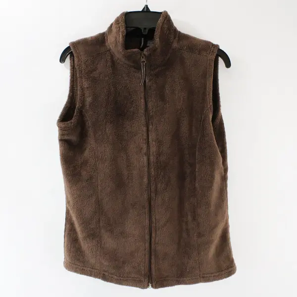 Jason Maxwell Women's Small Fuzzy Brown Zip-Up Vest Comfy Cozy