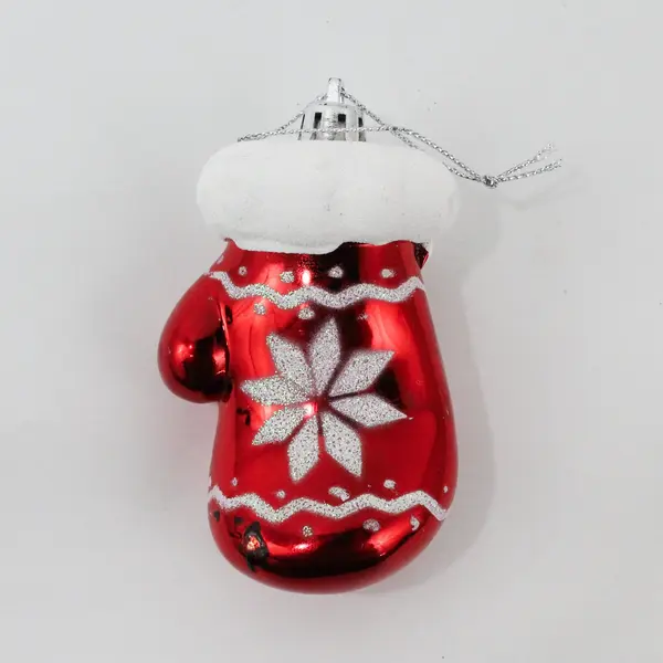 Red Blown Glass Mitten W/ Snowflake Christmas Tree Ornament