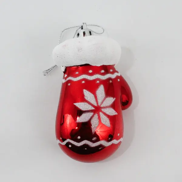 Red Blown Glass Mitten W/ Snowflake Christmas Tree Ornament