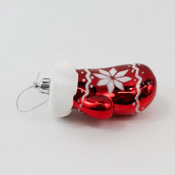Red Blown Glass Mitten W/ Snowflake Christmas Tree Ornament