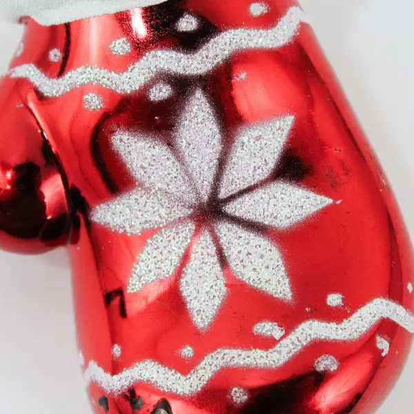 Red Blown Glass Mitten W/ Snowflake Christmas Tree Ornament