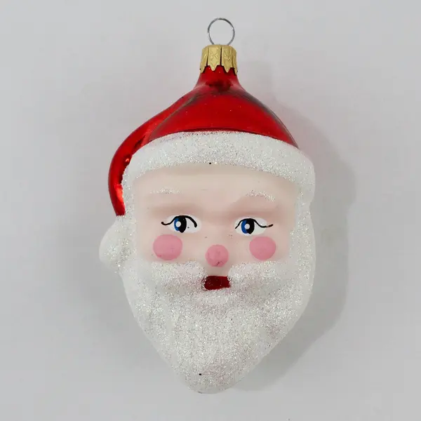 Hand Painted Santa Head Glass Christmas Ornament Made in Colombia