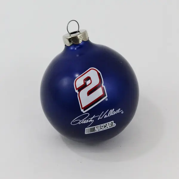 Rusty Wallace NASCAR No. 2 Blue Glass Christmas Ornament