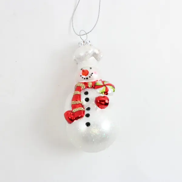 Williams Sonoma Snowman Chef Glass Christmas Ornament 3.25in