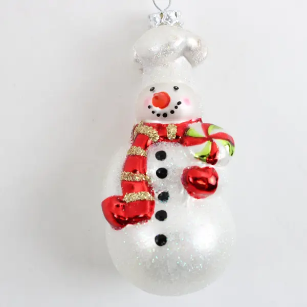 Williams Sonoma Snowman Chef Glass Christmas Ornament 3.25in