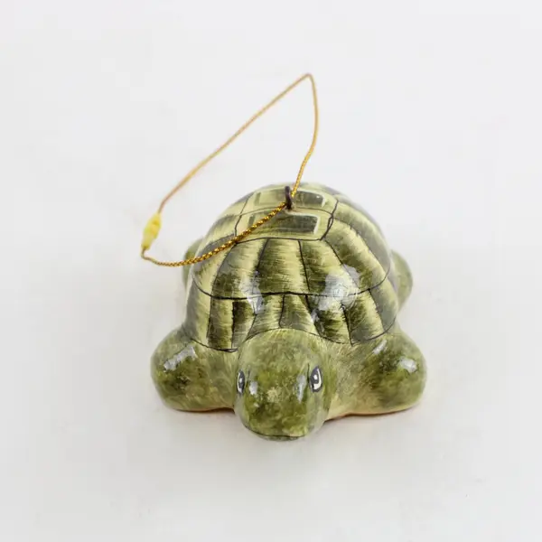 Hand-Painted Ceramic Turtle Ornament Olive Green Glazed Decor