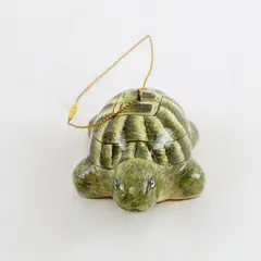 Hand-Painted Ceramic Turtle Ornament Olive Green Glazed Decor