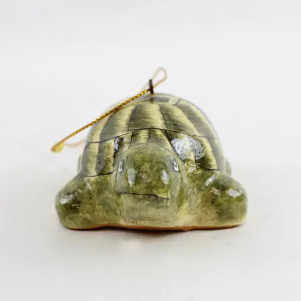 Hand-Painted Ceramic Turtle Ornament Olive Green Glazed Decor