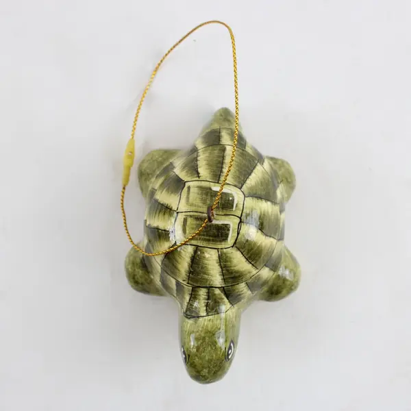 Hand-Painted Ceramic Turtle Ornament Olive Green Glazed Decor