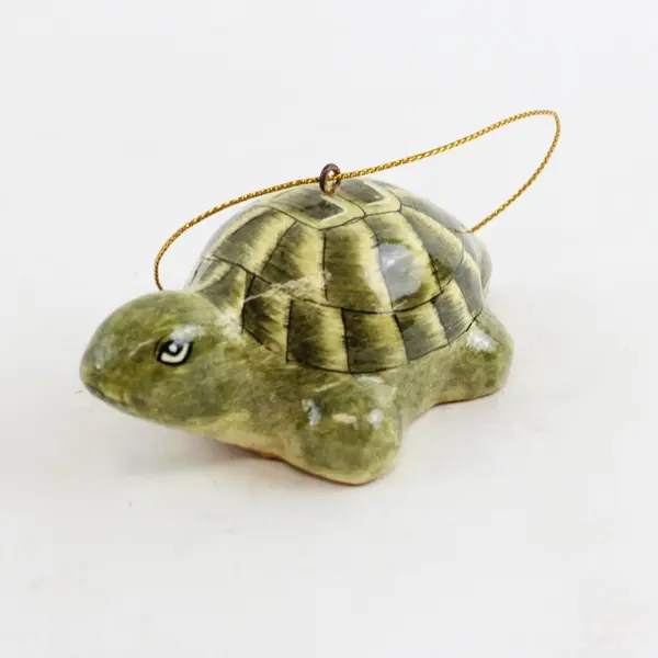 Hand-Painted Ceramic Turtle Ornament Olive Green Glazed Decor