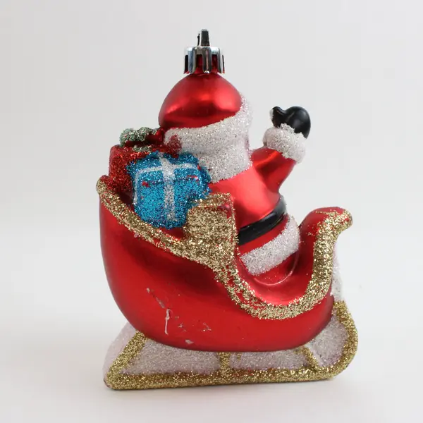 Santa Red Glitter Sleigh Christmas Holiday Ornament Decor