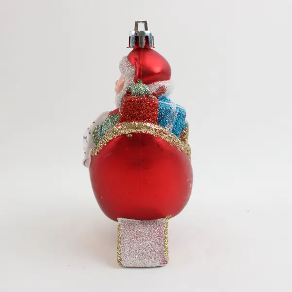 Santa Red Glitter Sleigh Christmas Holiday Ornament Decor