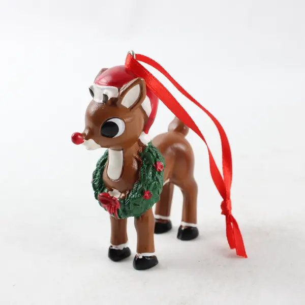 Rudolph the Red-Nosed Reindeer Christmas Ornament Santa Hat Wreath