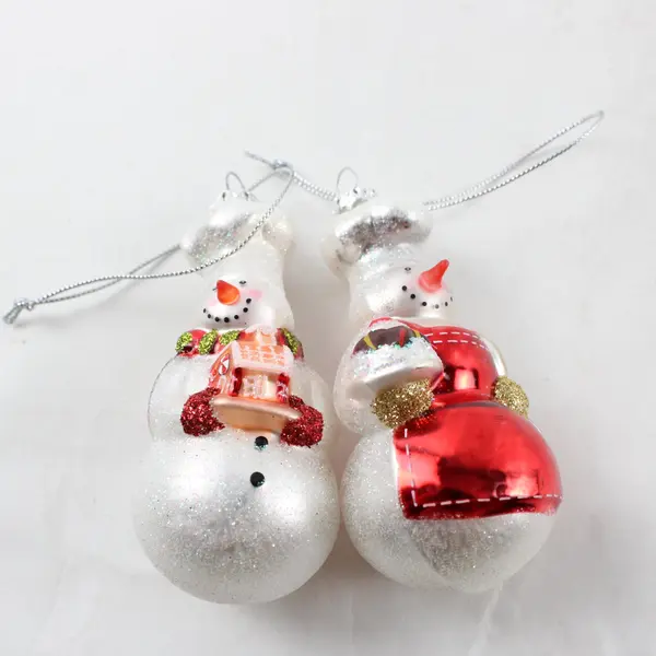 Lot of 2 Williams Sonoma Glass Snowmen Chef Christmas Ornaments