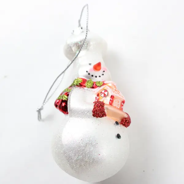 Lot of 2 Williams Sonoma Glass Snowmen Chef Christmas Ornaments